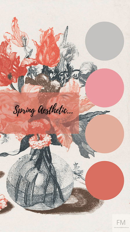 spring color palette in grey and pink with flower vase