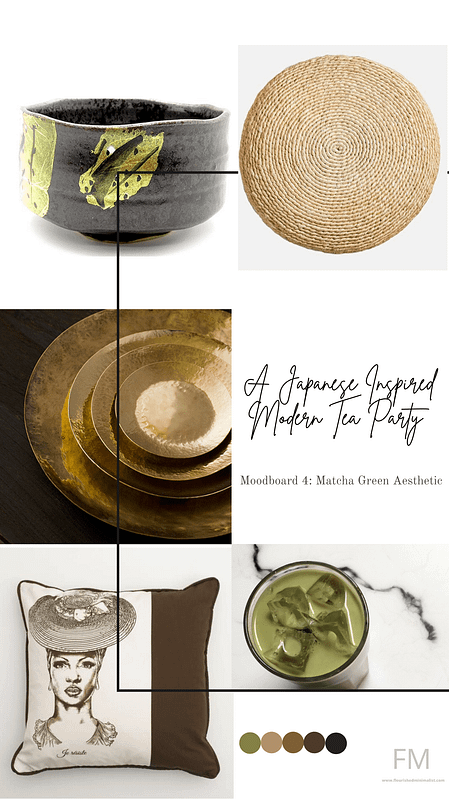 A Japnese tea party mood board: Matcha green aesthetic