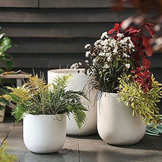 Garden decor for small balconies, fibre concrete planters with flowers