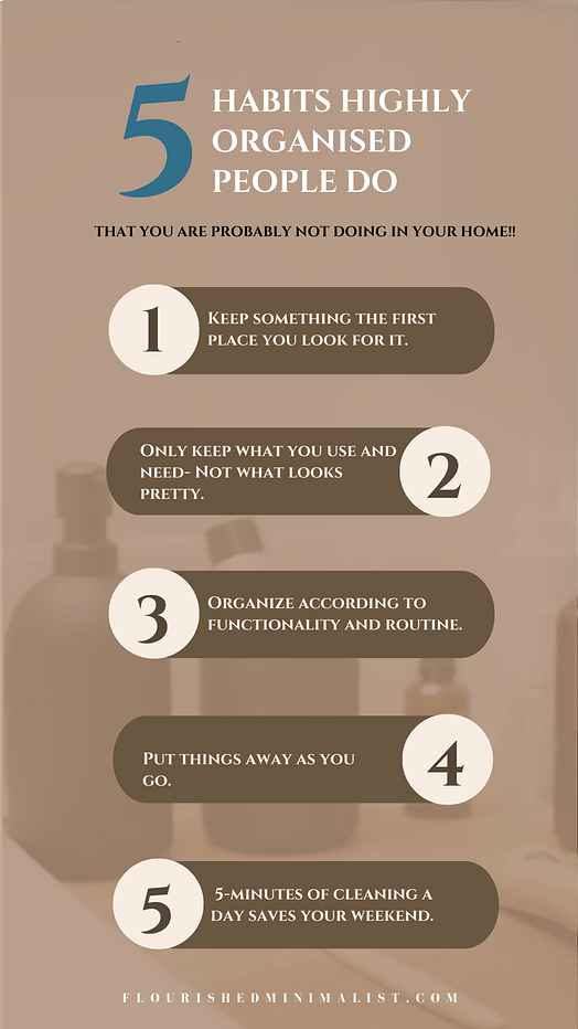 an infographic with tidying tips from highly organised people